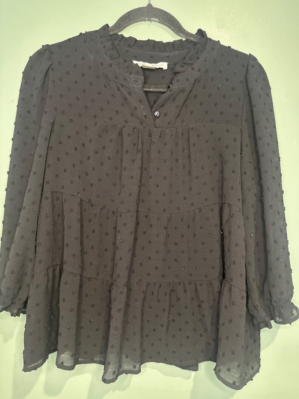Monteau Los Angeles Womens XL Swiss Dot Tiered Blouse Sheer Boho Romantic
